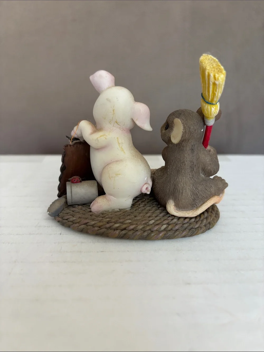 Pink Pig & Brown Mouse 'Home Sweet Home' Figurine - Ceramic Accent